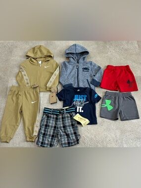 Boys NIKE/UNDER ARMOUR Jogger Outfit..Shorts & Sweatshirt Lot, sz 24 mo/2T…2 NWT